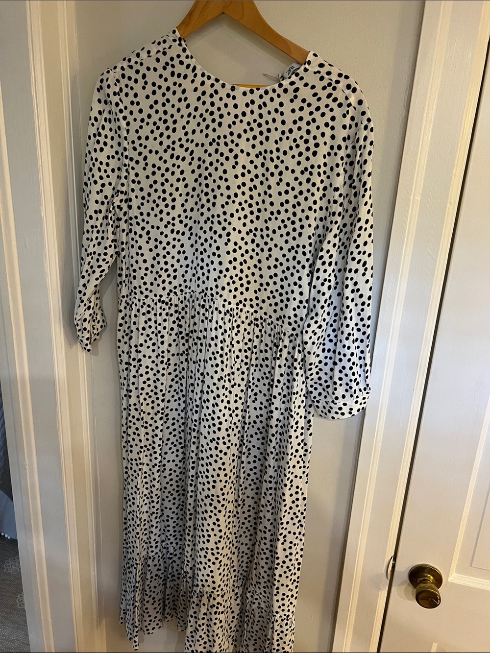 Zara White Maxi Dress with Black Polka Dots